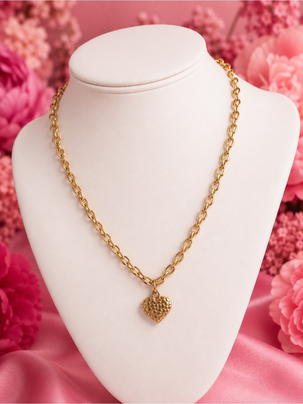 Gold Heart Pendant Chain Necklace - Women Jewelry